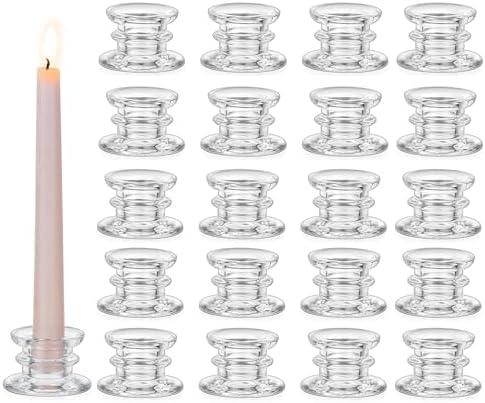 Glasseam Glass Tapered Candlestick Holders: 20Pcs Clear Taper Candle Holders Bulk Modern Small Candle Stick Candle Holder Short for Table Centerpiece Wedding Christmas Dinner Party Decor