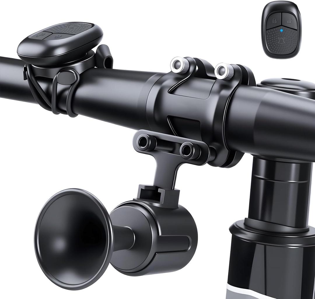 POWVINE 120dB Loud Bike Horn,Bicycle Horn with Anti-Theft,Electric Bike Horn with Wireless Remote USB-C Rechargeable & Suspension Mount Bike Horn for Adults Kids Bike,Scooter, Ebike, IPX5 Waterproof
