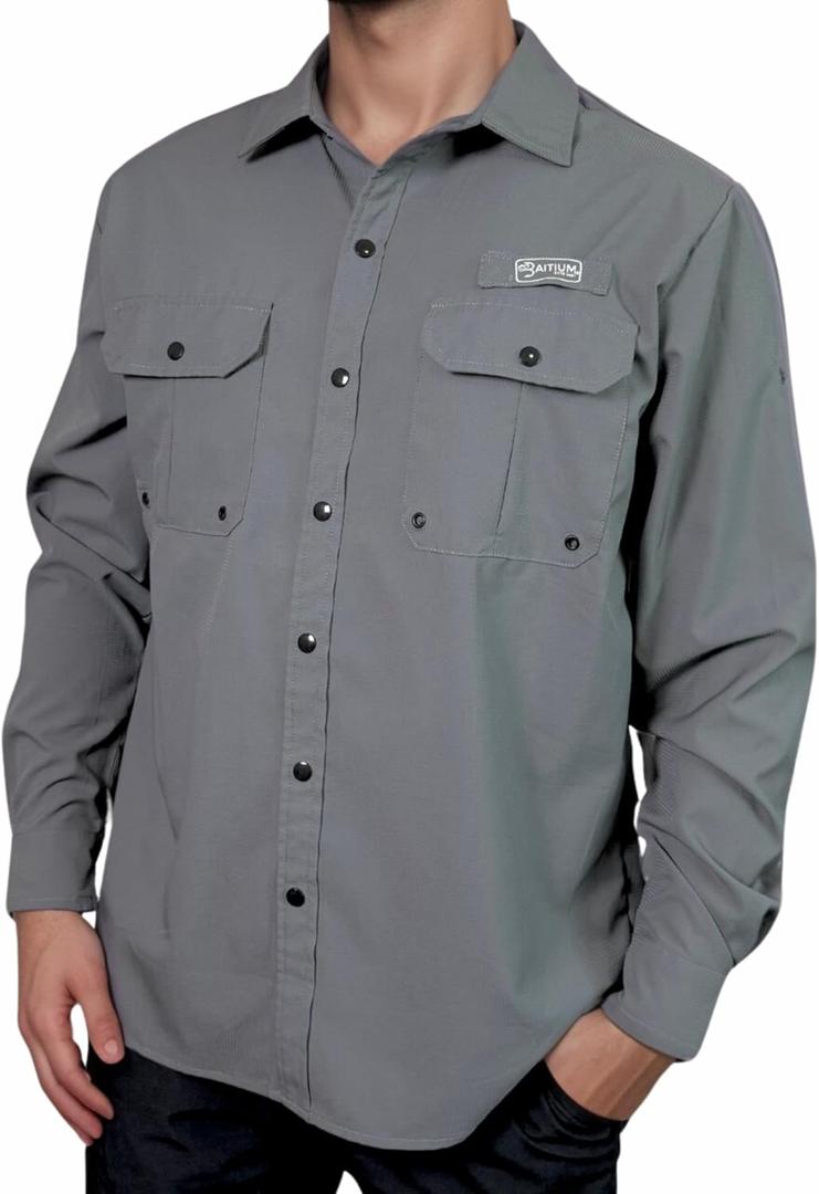 Men's UV UPF 50+ Sun Protection Long Sleeve Shirt, Fishing Shirts for Men, Poncho Shirts for Men, Button Up Shirts for Men (S)