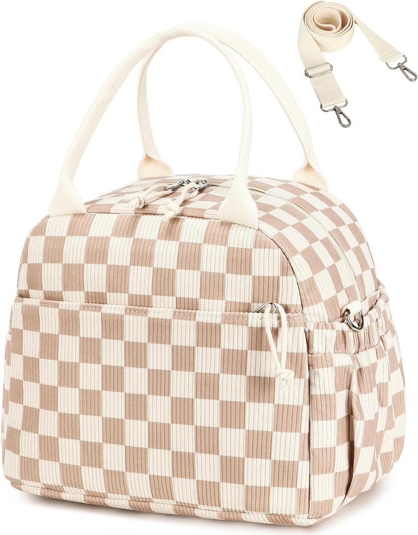 Bluboon Lunch Bag for Women Cute Corduroy Lunch Tote Bags with Shoulder Strap Reusable Insulated Lunch Box Large Capacity Reusable Insulated Cooler for Work Picnic or Travel (13L)