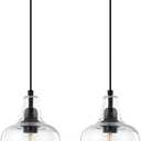 2 Pack 1 Light Hanging Indoor Kitchen Island Pendant Light 6.1" Clear Seeded Glass Pendant Light Fixtures Black Finish Modern Farmhouse Dinning Over Sink
