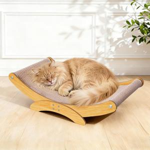 Cat Scratcher Bed for Indoor Cats - 23.6" Large Natural Sisal Cat Scratching Board, Wood Frame Scratch Pad, Modern Cats Lounger/Hammock, Easy Assembly Furniture