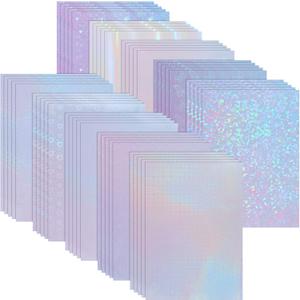 KEILEOHO 50 Sheets Holographic Sticker Paper, 8.5 x 11 Inch Clear Vinyl Holographic with 10 Mixed Styles Self-Adhesive Waterproof Laminate Film for DIY Crafts, Scrapbooking, Stickers, Decals
