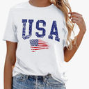 USA Flag Tee Shirt Women 4th of July Gift T Shirt Casual Short Sleeve American Proud T-Shirt Tops Size Large