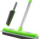 Rubber Broom with Squeegee for Carpet Pet Hair Remover,57 inch Long Handled Fur Remover Rake, Portable Detailing Lint Brush, Pet Removal Fluff Carpet, Hardwood Floor, Tile (Green)