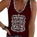 Cute Vintage 1973 Birthday Gift Shirt Womens Sexy V Neck Tank Tops Summer Sleeveless Ribbed Knit Tops Loose Fit, Size: L