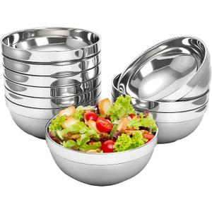 yarlung 10 Pack Stainless Steel Bowls 6.3 Inch Snacks Bowls, 25 Oz Soup Bowls Lightweight Salad Bowls Double-walled Metal Serving Dishes for Sauces, Noodle, Ice Cream
