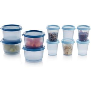 Tupperware Super Snack 10 Container Food Storage Set, Dishwasher Safe and BPA Free (10 Containers, 10 Lids) (Clear/Blue)