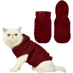 PUPTECK Winter Dog Cat Sweater Coat - Soft Cold Weather Clothes Knitwear for Kitties & Dogs Indoor Outdoor Walking Warm, Knitted Classic for Doggies Kitties Girls Boys, Dark Red M (M: Chest 13.8in, Back 14in)