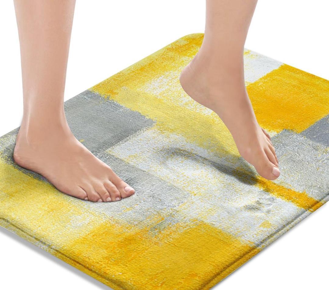 Britimes Bath Mat for Bathroom Yellow Gray Abstract Graffiti Geometric Bath Rug Floor Mat Bathroom Decorations 16x24 Inches for Kitchen Bedroom Indoor Britimes Bath Mat for Bathroom Yellow Gray Abstract Graffiti Geometric Bath Rug Floor Mat Bathroom Decorations 16x24 Inches for Kitchen Bedroom Indoor