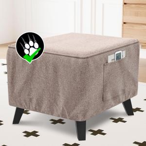 H.VERSAILTEX Ottoman Cover Square Fit Length 36"-37" Footrest Linen Look Square Soft Ottoman Covers Slipcover Storage Ottoman Cover Foot Stool Cover with Elastic Bottom - Heather Taupe