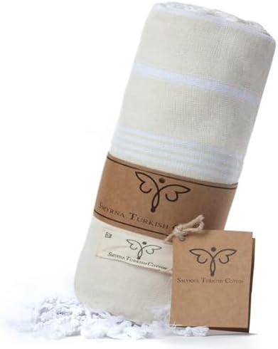 SMYRNA TURKISH COTTON Classical Series Throw Blanket 50x60, Outdoor Blankets, Throws and Blankets for Couch, Sofa, Bed, Chair, Beach Picnic, Travel Boho Turkish Blanket, Cream