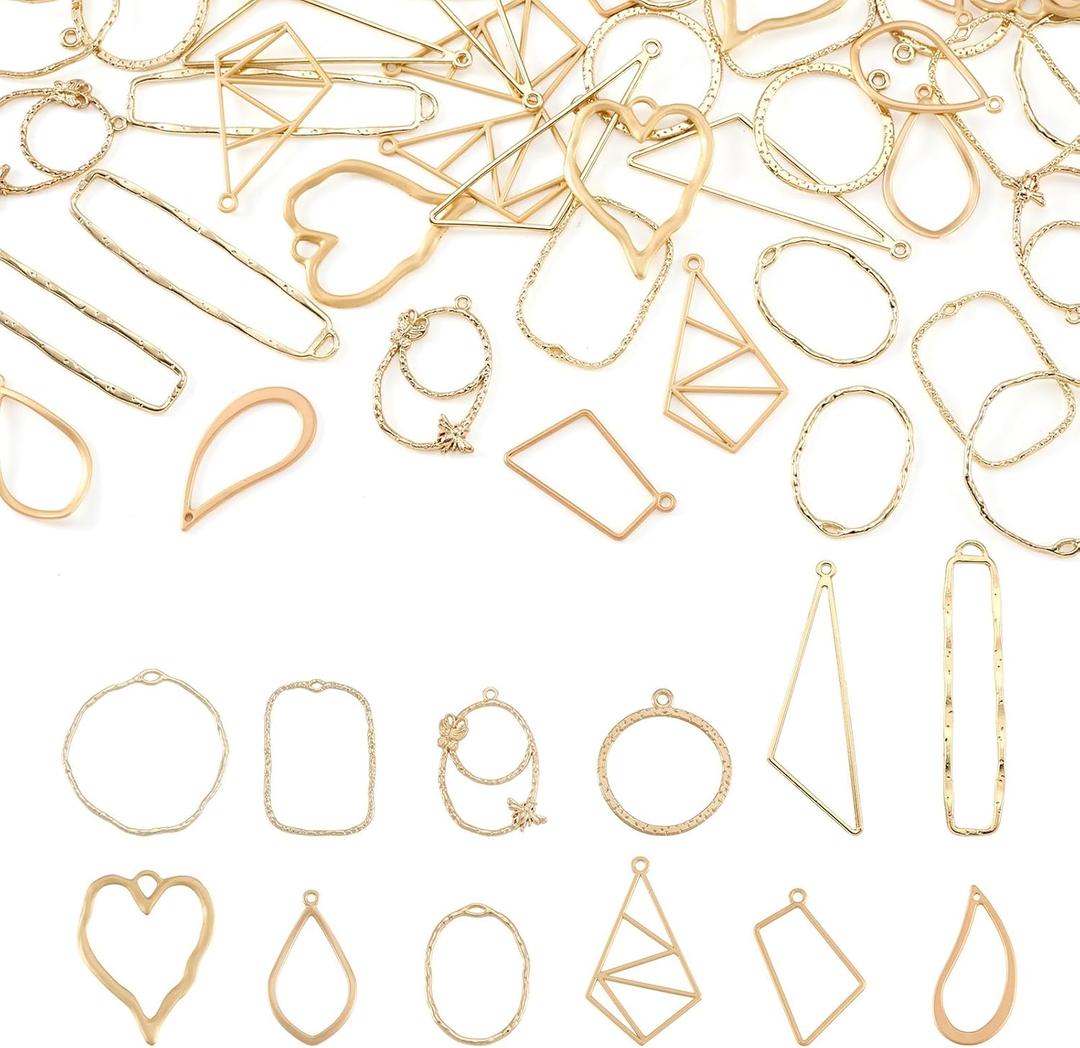 Pandahall 48Pcs Alloy Open Back Bezel Pendants 12 Styles Golden Geometric Hollow Frame Charms for DIY UV Resin Pressed Flower Jewelry Making