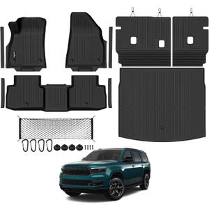 Floor Mat Set for 2026 Jeep Cherokee Hybrid(Not for Grand Cherokee) | All Weather TPE Floor Liners and Trunk Mat and Backrest Mats and Cargo Net and Door Sill Guards for Cherokee Accessories
