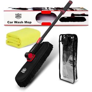 Car Wash Kit,Chenille Microfiber Car Cleaning Brush with Long Handle,Car Wash Supplies Exterior Scratch Free,1PC Microfiber Cleaning Cloth 16"*16",for Truck Rv Boat|Black