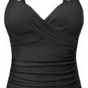 Women's Underwire Tankini Top Only - Push Up Swimsuit Top with Bra Support Tummy Control Bathing Suit Top No Bottom 2025, XL, Black