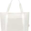 ECOHUB Lace Bows Canvas Tote Bag for Women, Suitable for Birthday, Beach, Wedding, Honeymoon (24L, Beige & Canvas & 24l)