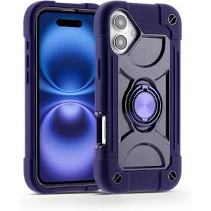 MARKILL Compatible with iPhone 16 Plus Case 6.7 Inch with 360 Degree Rotate Ring Stand, Military Grade Drop Protection Full Body Rugged Protective iPhone 16 Plus Case Kids (Deep Purple)