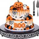 Wenqik 16 Inch Black Halloween Cake Stand with Cutter Spatula,Classic