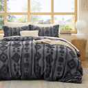 Bedsure Boho Duvet Cover Queen Size - Dark Grey Tufted Boho Bedding, Farmhouse Shabby Chic Embroidery Bedding for All Seasons, 3 Pieces, 1 Soft Jacquard Queen Comforter Cover and 2 Pillow Shams (Queen (90" x 90"))