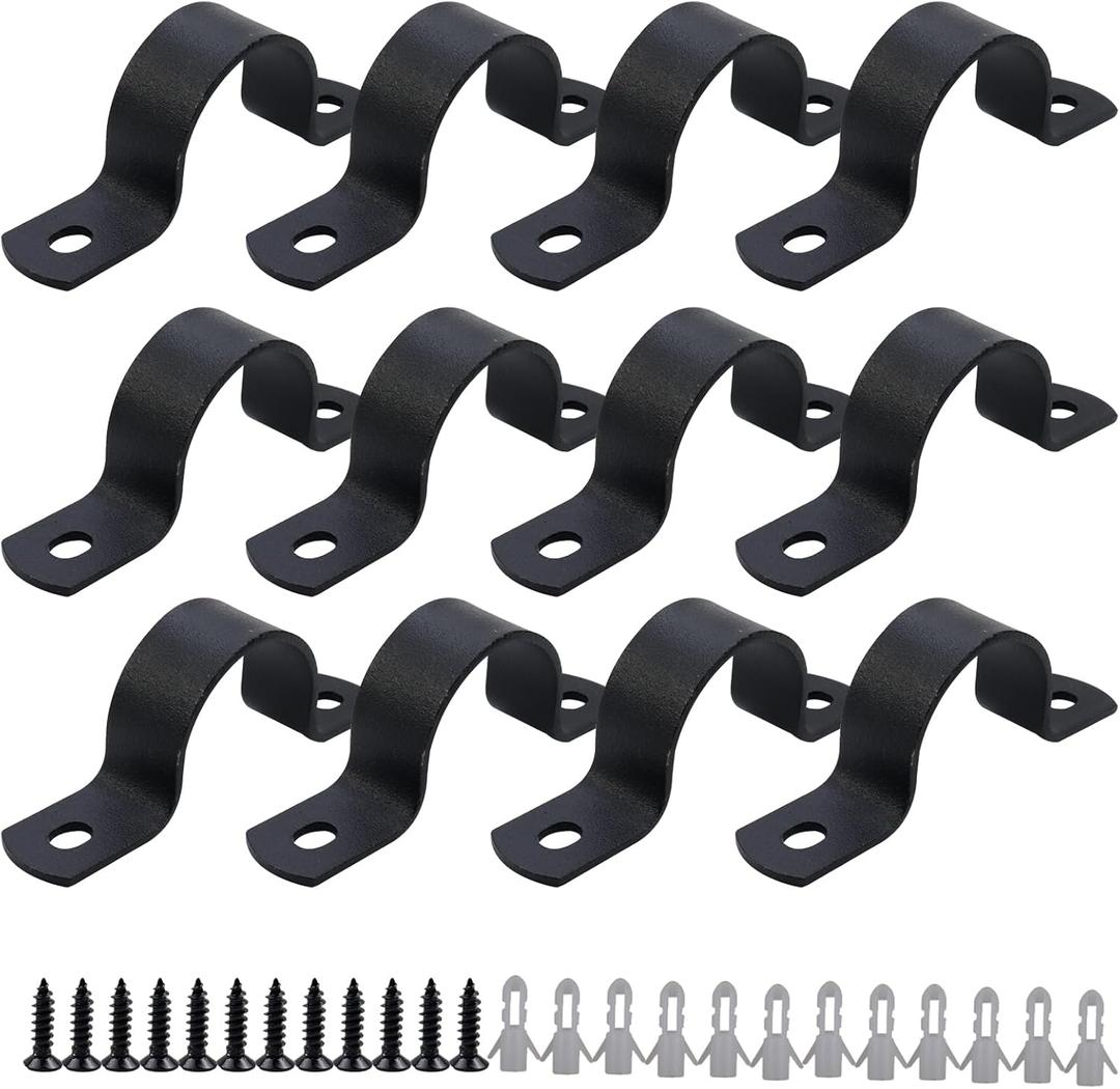 LC LICTOP 0.78" Pipe Strap, Two Hole Fixing U Bracket, 13/16 Rigid Pipe Strap Clamp for Pipe Plumbing System, 12Pcs Black U Clamps