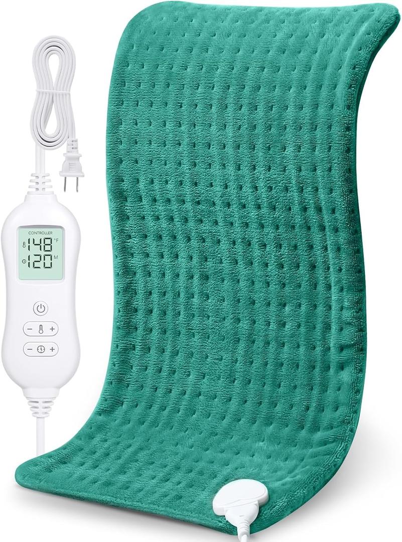 NOWWISH Heating Pad for Back Pain & Cramps Relief, Moist Heat Pad for Neck & Shoulder, Auto Shut Off, Machine Washable, Gifts for Women, 12"x 24" Green