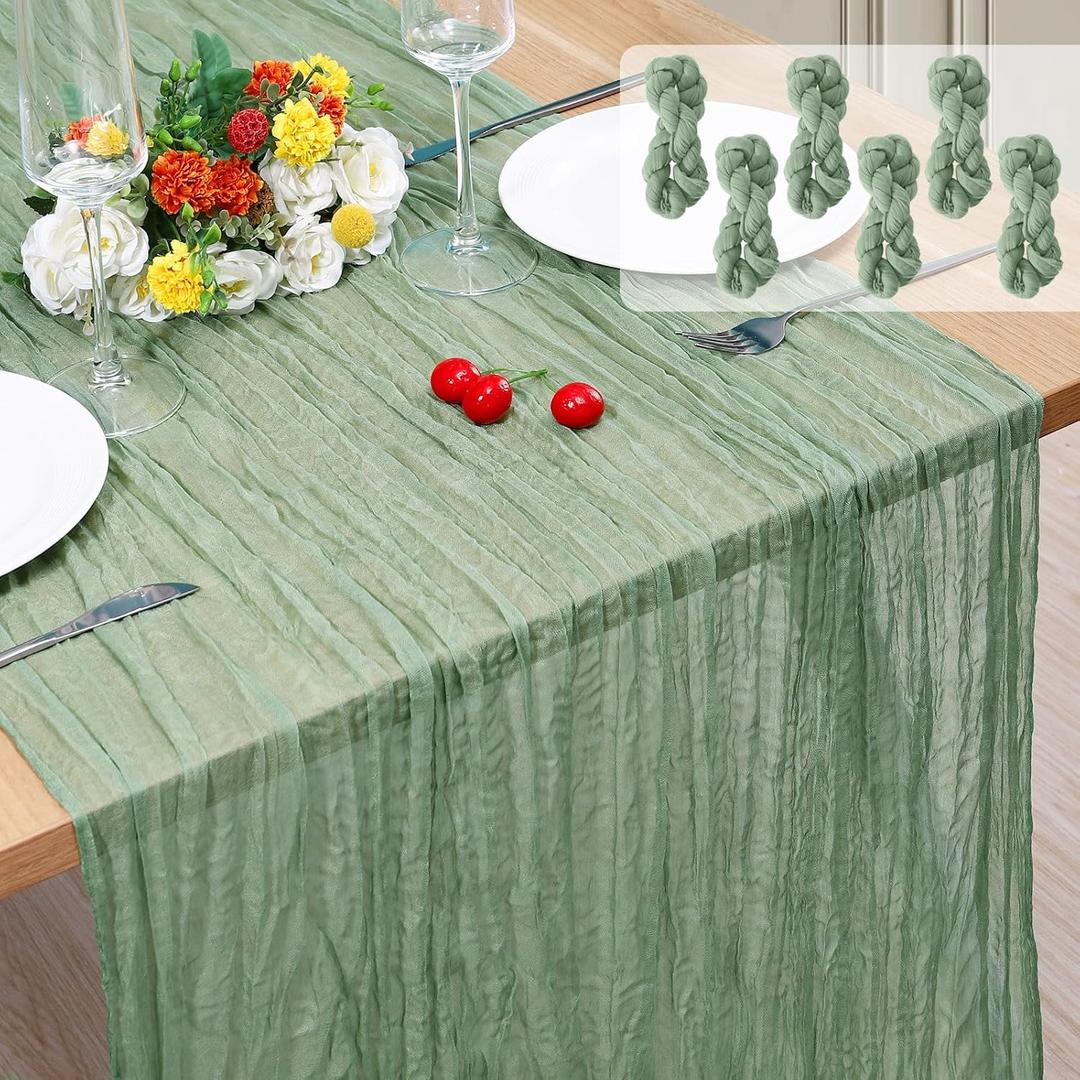 6 Pack Cheesecloth Table Runner 10Ft Christmas Gauze Boho Table Runners for Wedding Decor Bridal Shower Decorations Baby Shower Party(35" x 120")