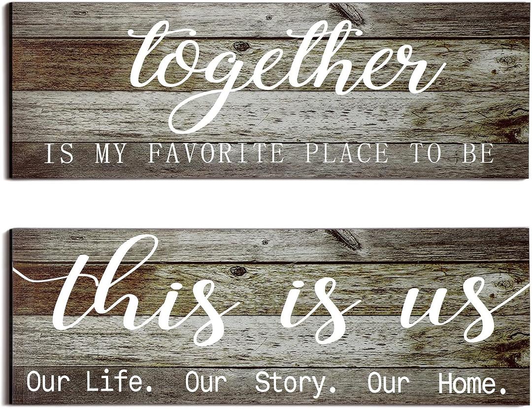 Jetec 2 Pcs Wooden Home Wall Signs This is Us Wall Decor Family Plaque Together Is My Favorite Place To Be Sign Rustic Wood Entryway Art for Farmhouse Bedroom Living Room 4.7 x 13.8 Inch(Antique Grey)