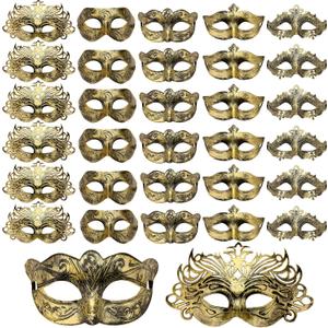 Yunsailing 30 Pcs Masquerade Masks Bulk for Women Men Venetian Antique Masks with Adjustable Straps for Mardi Gras Prom Party (Gold)