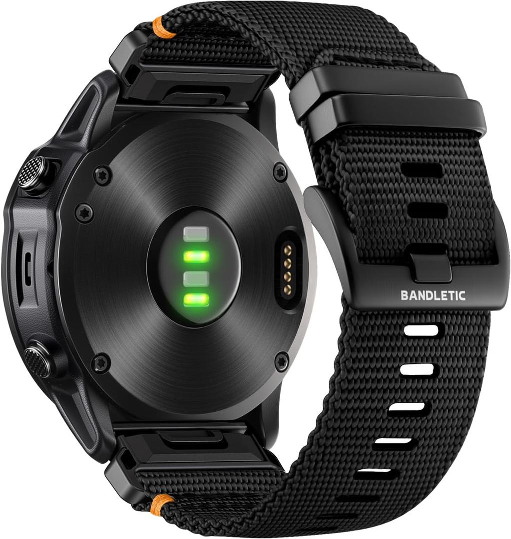Bandletic Compatible with Garmin Fenix 8 51mm 7X 6X Pro 5X Watch Band - 26mm Quick Fit Rugged Nylon Replacement Band for Fenix 5X Plus/3/3 HR/Instinct 2X 3 50mm /Enduro/Quatix/Tactix/Epix Pro 2 51mm (Black)