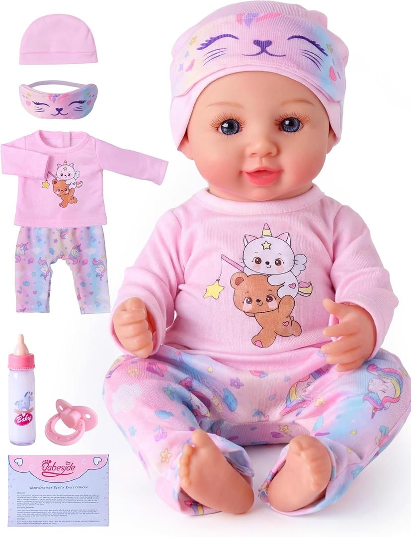 BABESIDE 12 Inch Baby Doll, Realistic Full Vinyl Baby Doll Set with Accessories, Small Baby Doll Toys for Girls 3+, Pretend Play Baby Dolls with Bottle, Ideal for Birthday, Pretend Play, Christmas