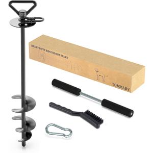 TOMBABY Heavy Duty Dog Tie Out Stake 304 Stainless Steel Dog Runner, Ground Anchor with 360 Swivel & Anti-Tangle,Use Any for to 210LBS Dogs- Dog Stakes for Outside Camping, Suitable for Any Dog Cable (17''black)