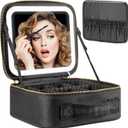 Extrei Gent Makeup Travel Train Case with Mirror LED Light 3 Adjustable Brightness Large Cosmetic Bag Portable Storage Adjustable Partition Waterproof Makeup Brushes Make up Jewelry Gift for Women (EXP 05/10/50)