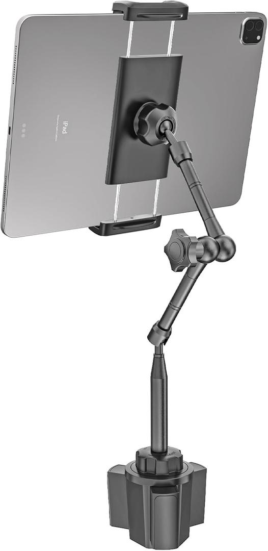 Heavy Duty Metal Cup Holder Tablet Car Mount, One-Touch Adjustment Magic Arm Cup Holder Tablet Mount for Cars, SUVs, Trucks, Compatible with iPad Pro Air Mini, iPhone, Z Fold, 4-13" Devices