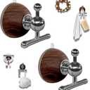 2 x T-Bar Suction Cup Hooks for Shower - Suction Cup Wreath Hanger for Front Door, Reusable, Multifunctional Hooks for Bathroom Window Door Glass Kitchen (Walnut, 2-Pack)