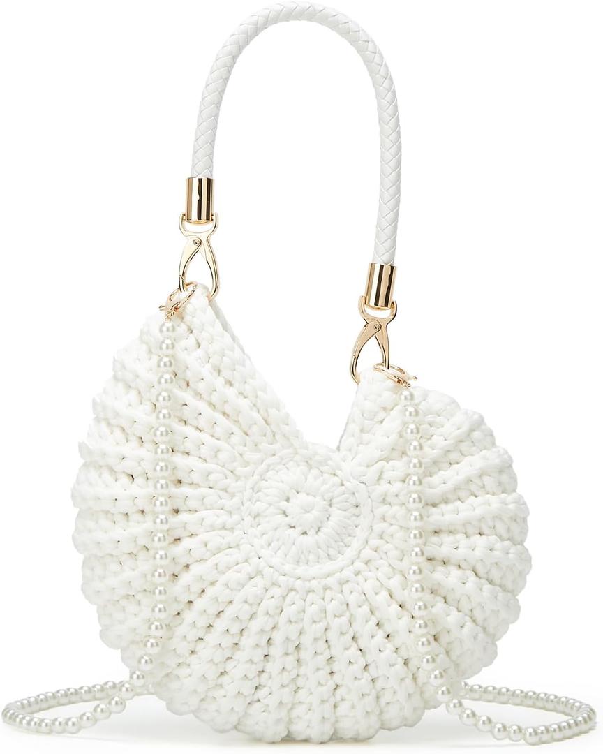 Handwoven Seashell Hobo Bags Women Crochet Summer Beach Bag Boho Knitted Evening Clutch Purses Hobo Crossbody Shoulder Bag