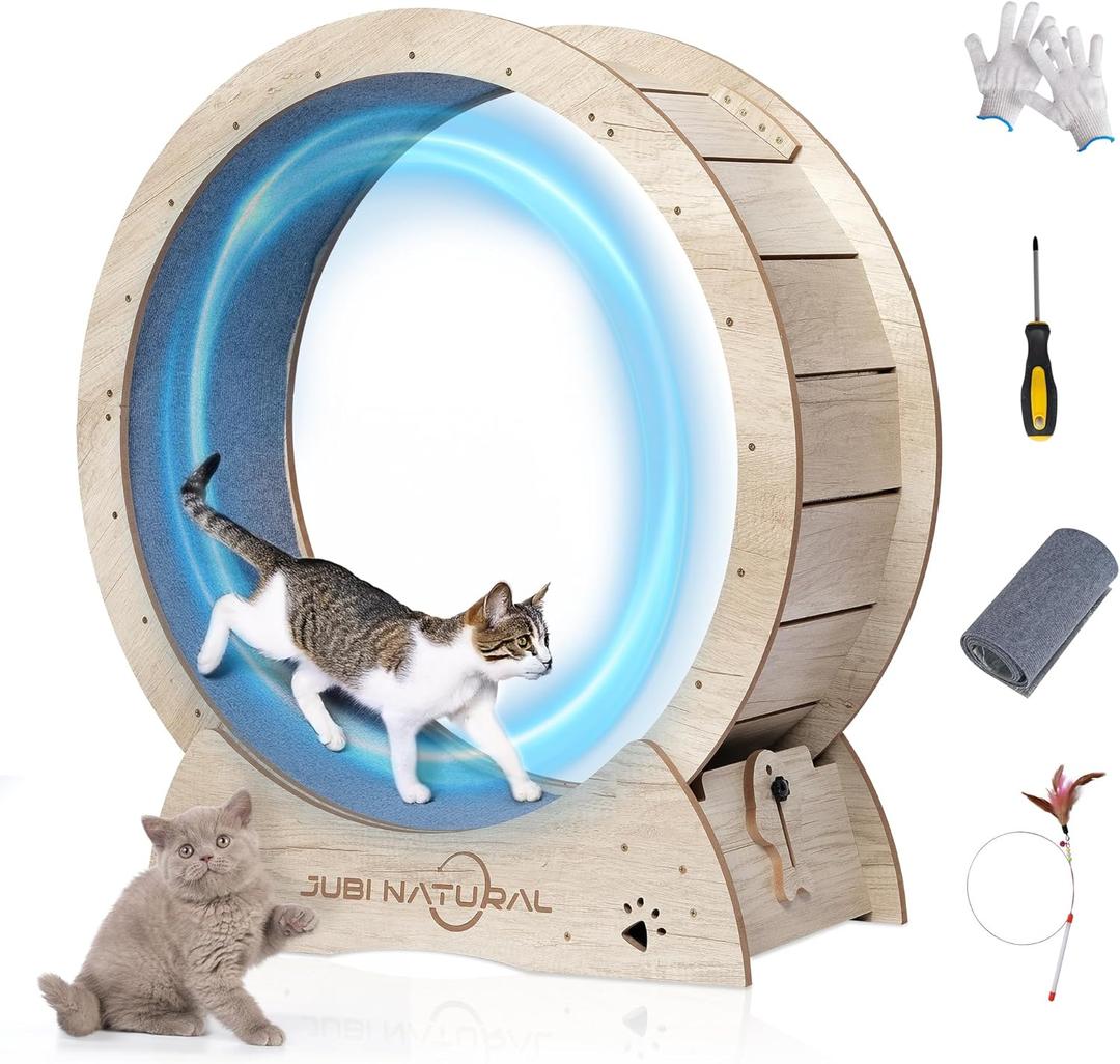Cat Exercise Wheel, 33.9" Cat Running Wheel for indoor Cats with Quiet Carpeted Runway, Cats Treadmill Wheels with Locking Mechanism, Cat's Weight Loss and Health