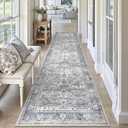 KUTA Vintage Washable Runner Rug, 2.6x10 Grey Blue Runners for Hallways Non-Slip Kitchen Rugs Ultra Thin Soft Printed Distressed Oriental Floral Floor Carpet for Laundry Bedroom Living Room Nursery