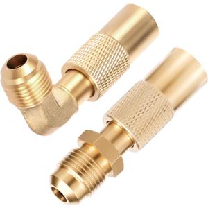 2Pcs Low Pressure Propane Adapter - Brass 3/8" Male Flare RV Propane Elbow Adapter Conversion Fitting Compatible with 17" and 22" Tabletop Camping Griddles Grill