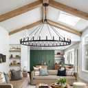 Black Extra Large Wagon Wheel Chandelier, 60 inch 30 Lights Farmhouse Chandelier, Industrial Candle Round Pendant Light Fixture for High Ceiling Living Room Dining Room Entryway