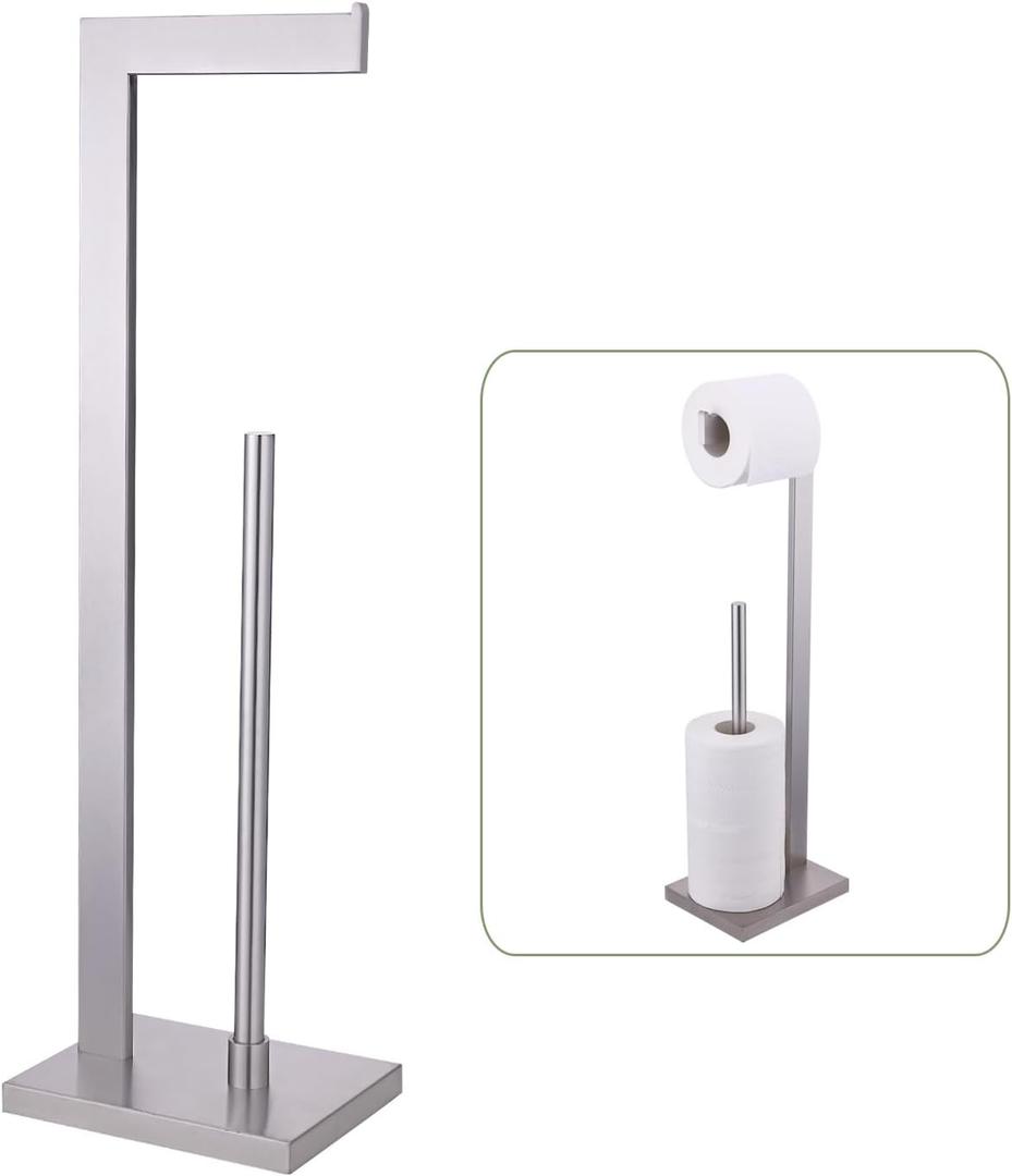 Toilet Paper Stand with Reserve - Brushed 304 Stainless Steel, Free Standing Bathroom Tissue Holder Storage for Extra Rolls