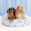 LE SURE Donut Medium Dog Bed - Round Cat Beds for Indoor Cats Calming Pet Beds, Cute Modern Beds with Jacquard Shaggy Plush & Anti Slip Bottom, 30 Inch, Ice Melt (Bow Ice Blue)