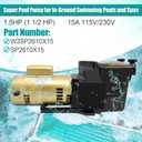 W3SP2610X15 Single Speed Pool Pump 1.5 HP 115/230V Compatible with Hayward SP2610X15 Super Pool Pump for All In-Ground Swimming Pools and Spas