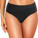 Talisea Women Full Coverage Bikini Bottoms - Mid Rise Bathing Suit Ruched Swim Bottom Swimsuit Swimwear (Large, Black)
