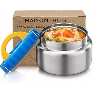 MAISON HUIS 8oz Soup Thermo Wide Mouth Vacuum Insulated Stainless Steel Food Jar, Leak Proof for Hot&Cold Food Kids Lunch Container for School Travel (Blue)