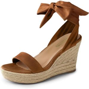 DREAM PAIRS Womens Open Toe Espadrilles Wedges Tie Lace Up Cute Ankle Strap Platform Sandals Dressy Shoes,Size 6.5,Brown-Suede,SDPW2301W