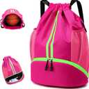 Drawstring Backpack Gym Bag Water Resistant Sports Sackpack with Zipper/Shoe Compartment/Wet Pocket/Mesh Pockets Gym Bag for Women Large Capacity String Bag for Travel Soccer Swim Hiking, Pink