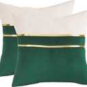 Tosleo Christmas Green Velvet Splicing Throw Pillow Covers 20x20 Inche Pack of 2 with Gold Leather,Soft Decorative Pillow Cover with Gold Leather Farmhouse Couch Pillow Case Square Cushion Case (Z-dark Green)