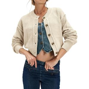 JOKELAMB Women's Cardigan Sweaters Trendy 2025 Lightweight Button Down Crewneck Knit Work Casual Outfits Clothes (Large, Apricot-038)