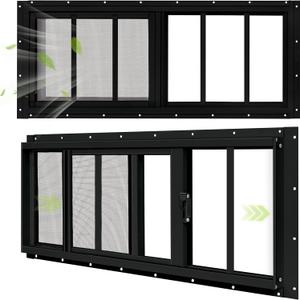 2 Pack Shed Windows, 12"x 29" Black Sliding Window Suitable for Chicken Coop, shed, Household, Barn - Transom Window with Tempered Glass and Fiberglass Screen (BK,12''x 29'')